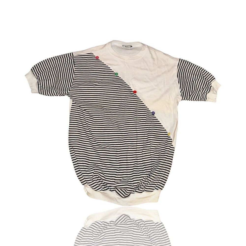 Nu Venture Women’s Vintage Striped Short Sleeve Shirt Multicolor MED: 80’s